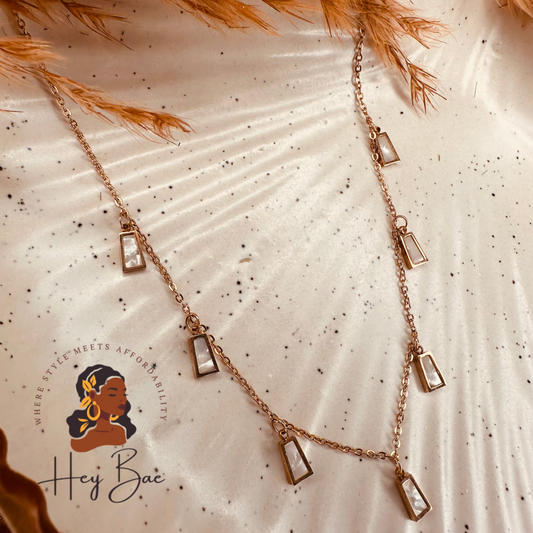 Front view of HeyBae Anti Tarnish Rose Gold Stainless Steel Necklace