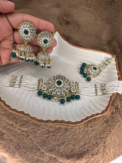 Model wearing Ruby Red Kundan Necklace Set