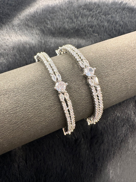 HeyBae Sparkling Silver-Tone Bangle Bracelet – Sizes 2.4 & 2.6