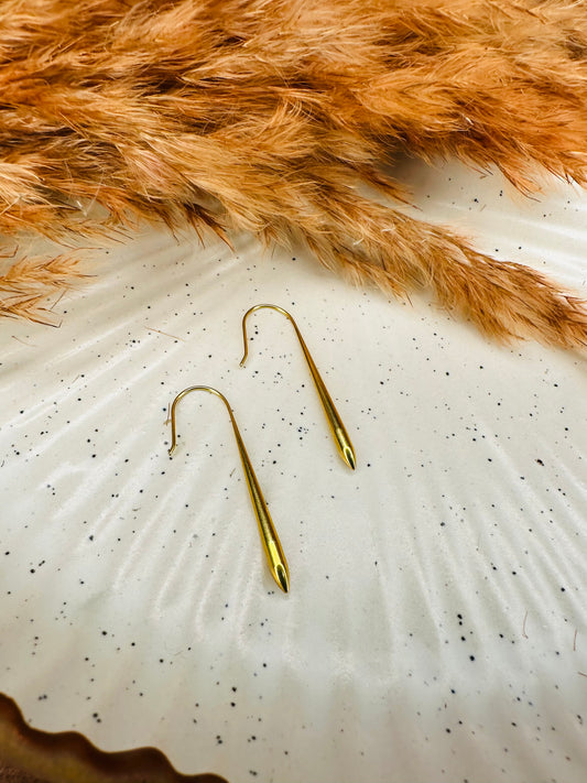Front View of HeyBae Sleek Gold-Plated Teardrop Dangle Earrings