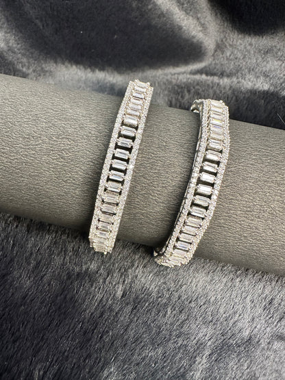 Flat lay of HeyBae Sparkling AD Bangle with American Diamond shine on fabric background