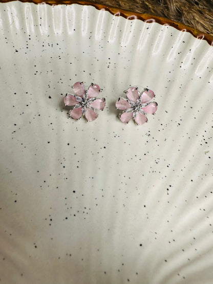 Side angle of HeyBae Sparkling AD Stone Flower Earrings