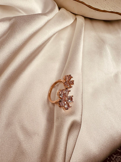 Stainless steel rose gold floral ring with American Diamonds – stylish women’s jewelry