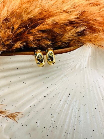 Close-up of HeyBae Gold Plated Hoop Studded Earrings with Shine