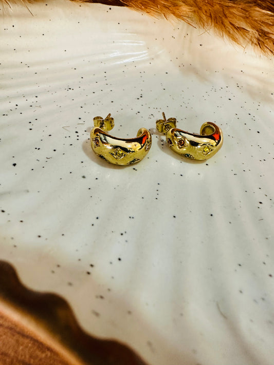 Side Look of HeyBae Gold Plated Hoop Studded Earrings