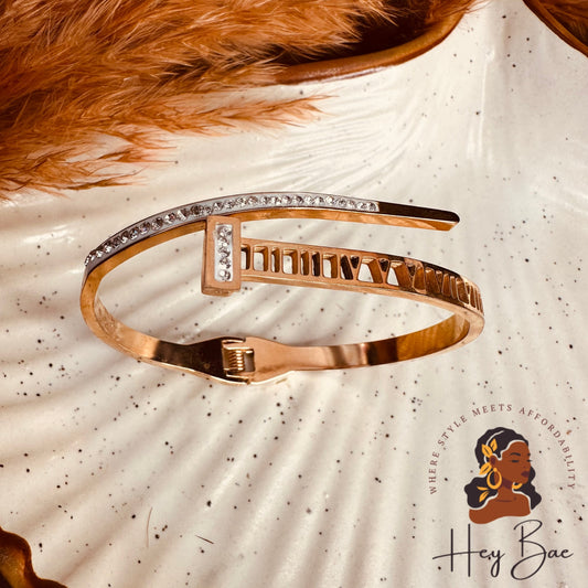 HeyBae Anti-Tarnish Studded Nail Bracelet – Stainless Steel Cuff for Women Main View