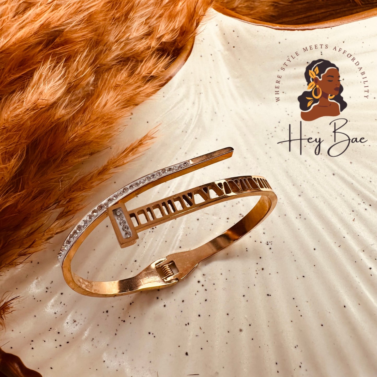 Side view of HeyBae Anti-Tarnish Studded Nail Bracelet – bold stainless steel cuff design
