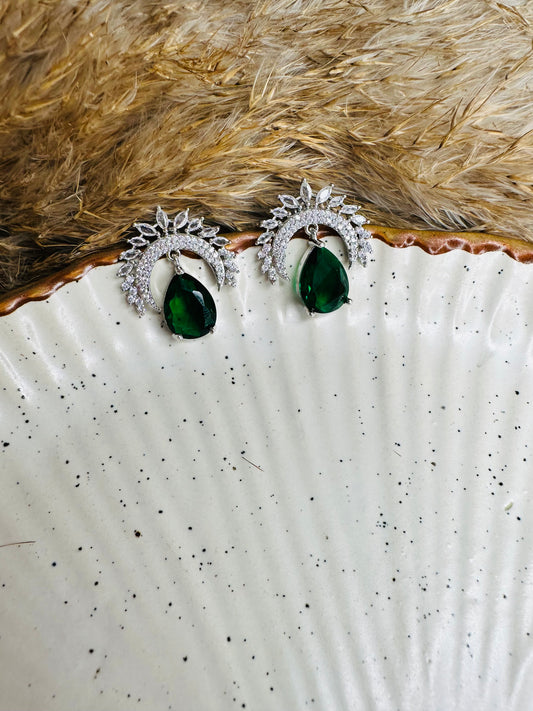 Close-up of HeyBae Elegant AD Stud Teardrop Earrings with crystal stones