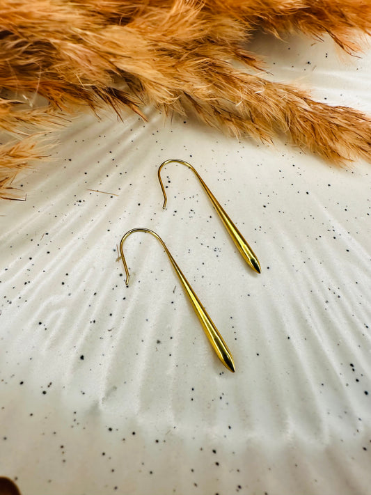 Side View of HeyBae Sleek Gold-Plated Teardrop Dangle Earrings