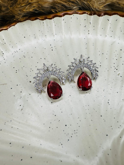 Side view of HeyBae AD Stud Teardrop Stone Earrings in ethnic style