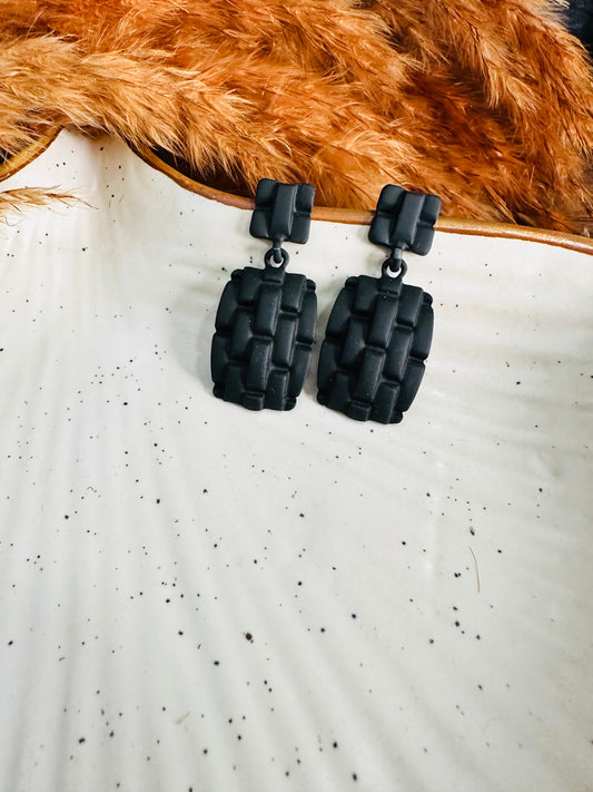 Side Angle of HeyBae Quirky Textured Drop Earrings with Modern Finish
