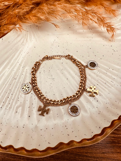 Elegant adjustable charm bracelet in gold finish by HeyBae