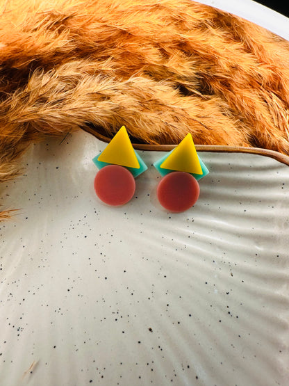Close-up Detailing of HeyBae Triangle and Circle Quirky Ethnic Earrings