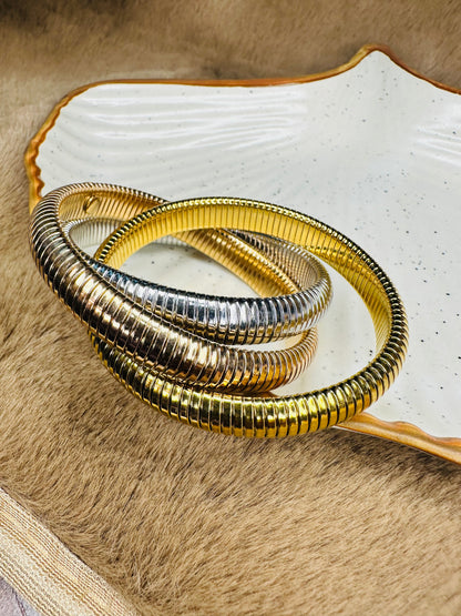 HeyBae Triple Coil Chunky Gold Bracelet for Women – Anti-Tarnish
