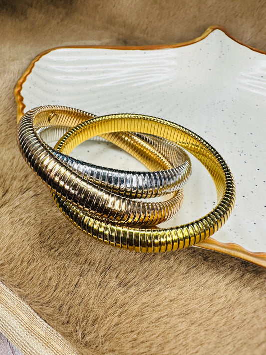 HeyBae Triple Coil Chunky Gold Bracelet for Women – Anti-Tarnish