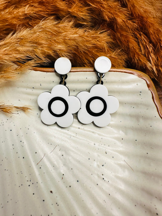 Front View of HeyBae White Flower Drop Earrings in Quirky Ethnic Style