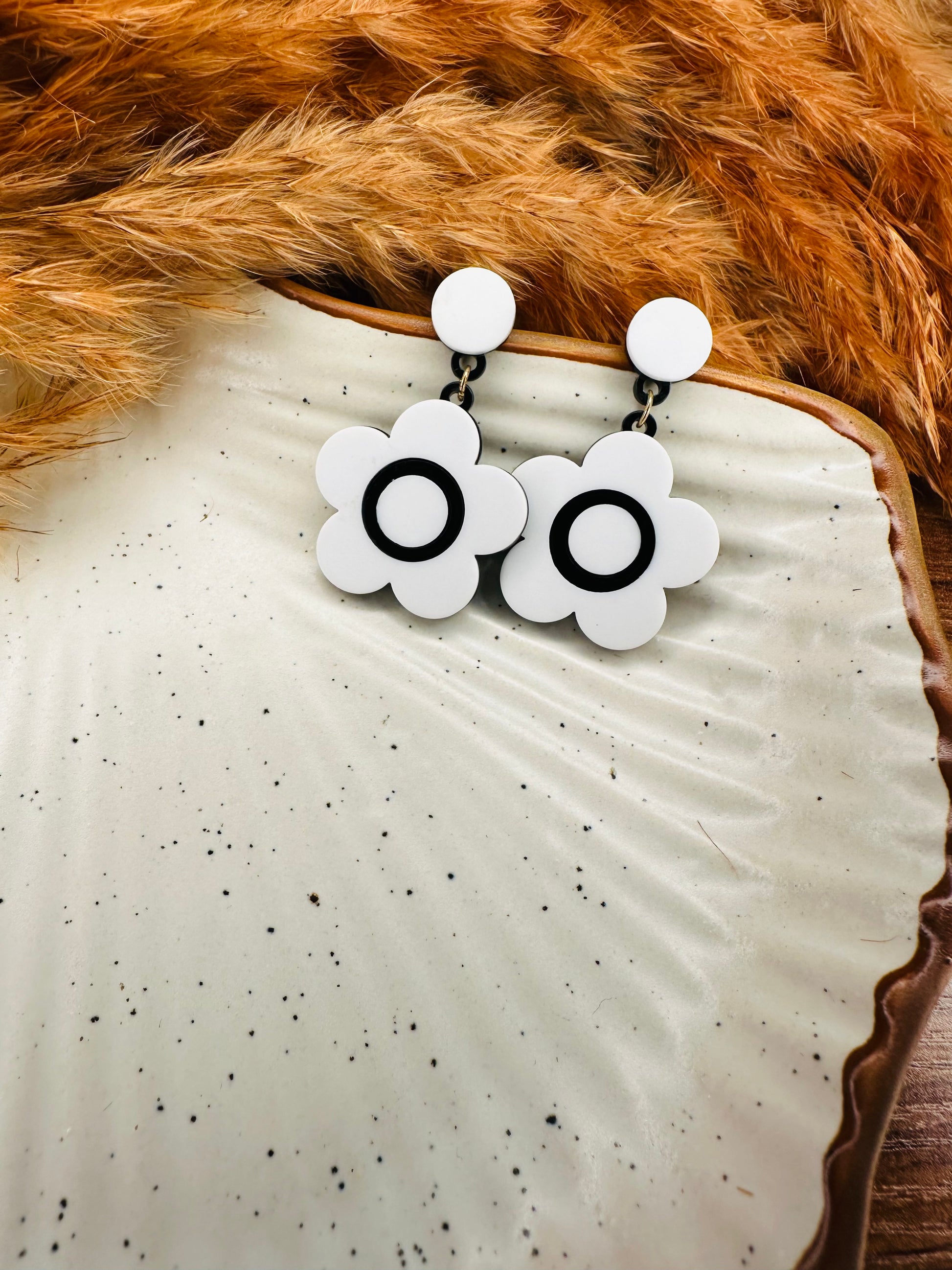 HeyBae White Flower Drop Earrings Styled with Traditional Saree