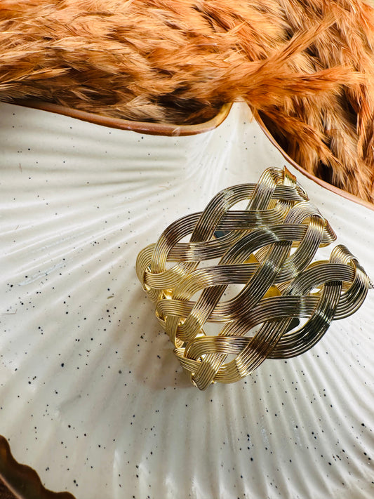Woven gold cuff bracelet set – front view with braided design
