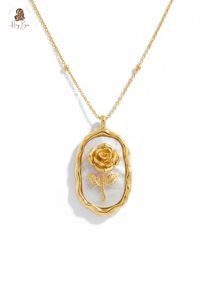 Hey Bae Anti-Tarnish Vintage Rose Oval Pendant Necklace