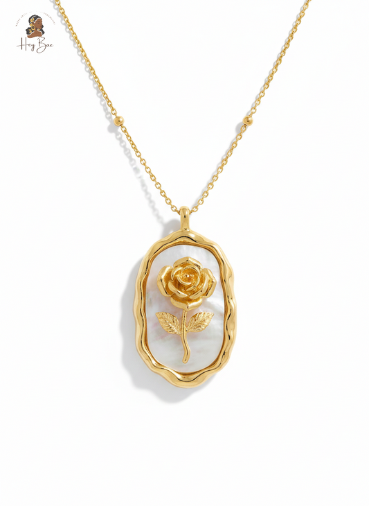 Hey Bae Anti-Tarnish Vintage Rose Oval Pendant Necklace