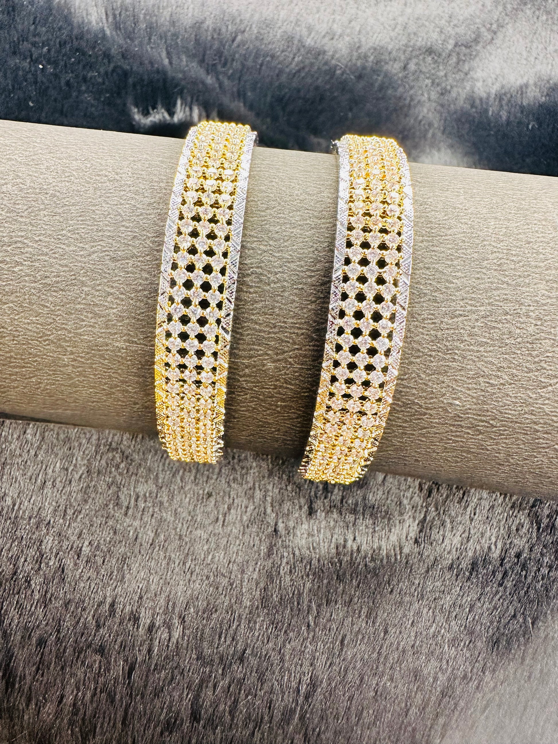 Model wearing HeyBae Gold AD Designer Bangles Set of 2 with festive attire