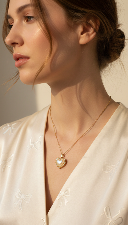 Hey Bae Iridescent Heart Pendant – Gold Plated Crystal Halo Charm for Women