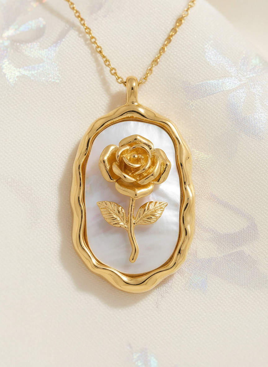 Hey Bae Anti-Tarnish Vintage Rose Oval Pendant Necklace