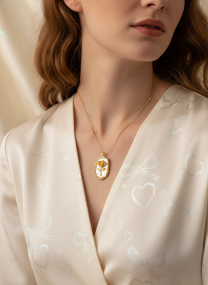 Hey Bae Anti-Tarnish Vintage Rose Oval Pendant Necklace