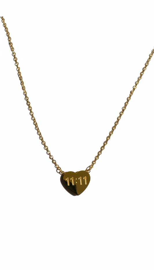Hey Bae 11:11 Heart Gold Pendant Necklace – Angel Number Manifestation Jewelry for Women