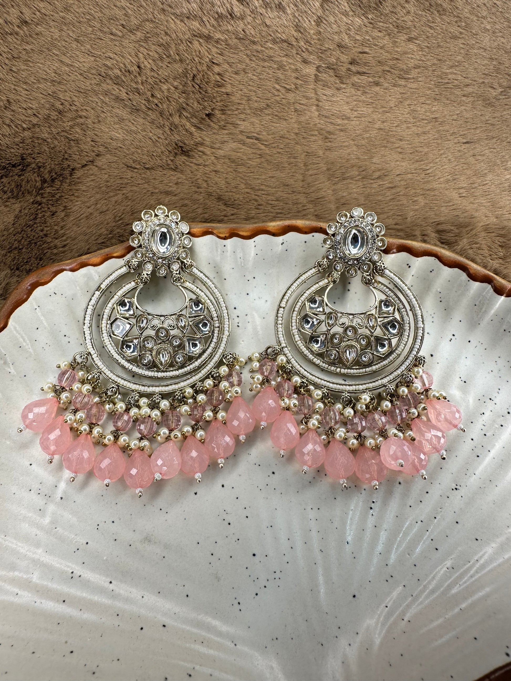 Oxidized Silver Earrings with Pink Stones