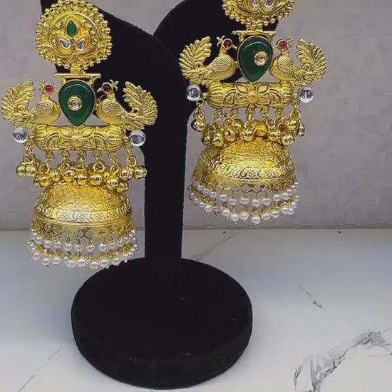 Brass Antique Gold Stone Earrings for Women