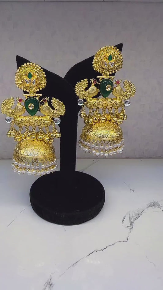 Brass Antique Gold Stone Earrings for Women