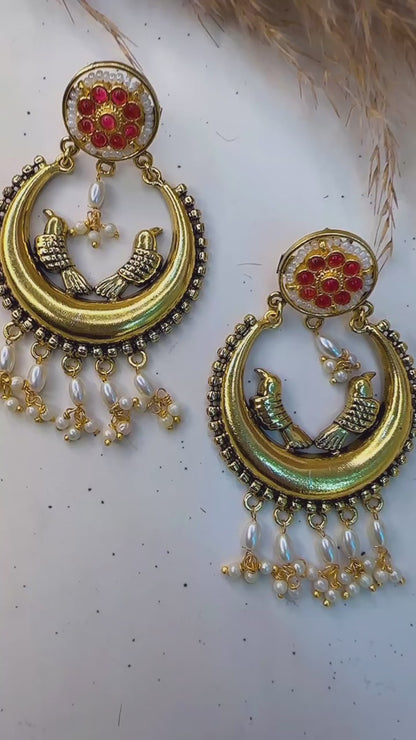 Hey Bae Brass Gold-Tone Statement Earrings – Anti-Tarnish Handcrafted Earrings for Women