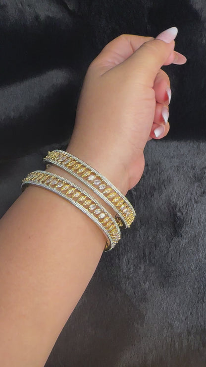 HeyBae American Diamond & Gold Bangles – Set of 2