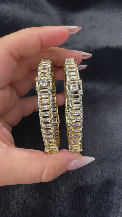 HeyBae American Diamond & Gold Bangles – Set of 2, Bangle Size 2.4 & 2.6