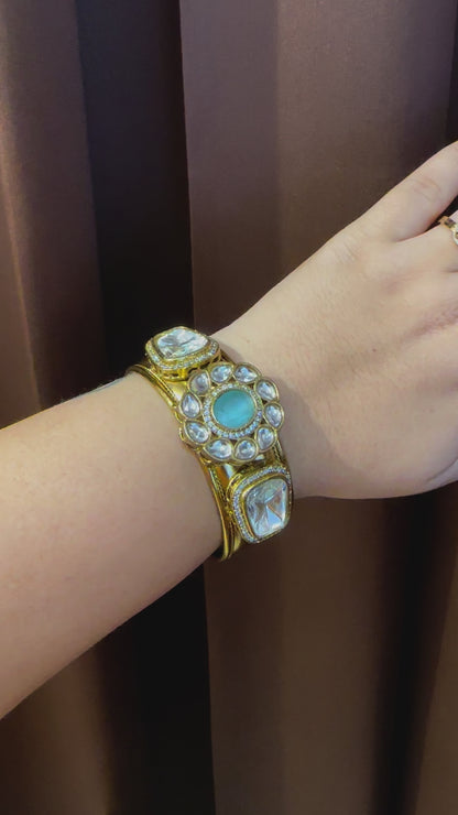 HeyBae Kundan Cuff Bracelet – Antique Gold Plated Bracelet for Ethnic Wear