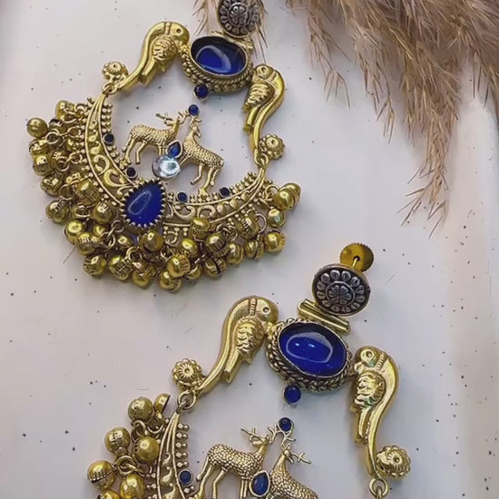 Brass Antique Gold Floral Drop Earrings for Women