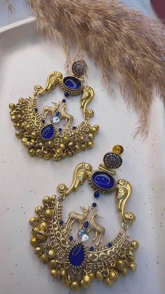 Brass Antique Gold Floral Drop Earrings for Women