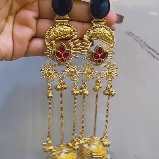 Brass Antique Gold Floral Drop Earrings for Women