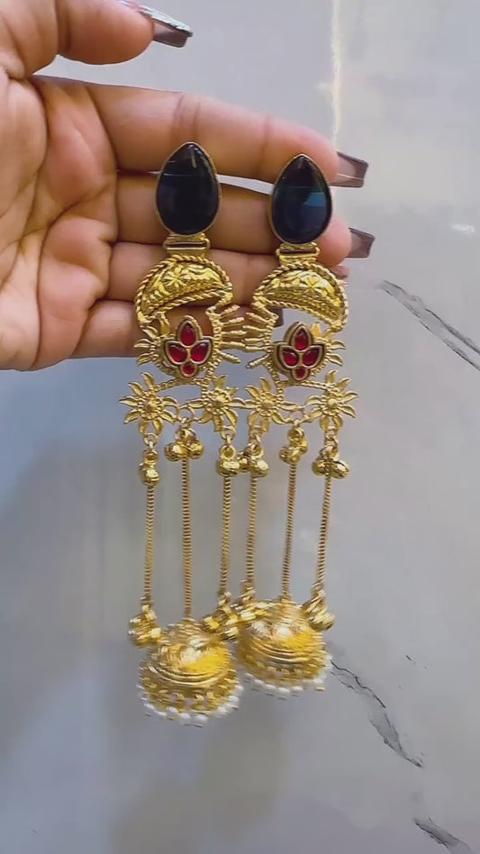 Brass Antique Gold Floral Drop Earrings for Women