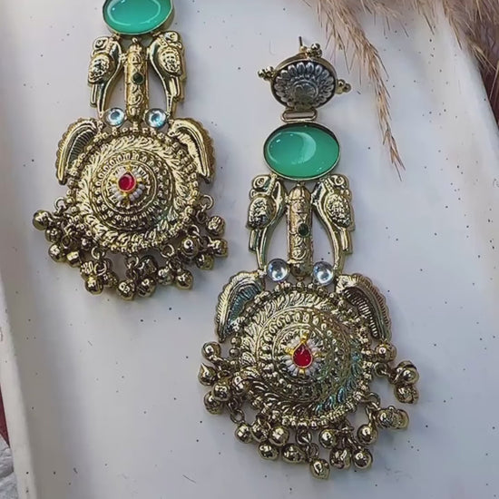 Antique Gold Floral Earrings for Festive Wear