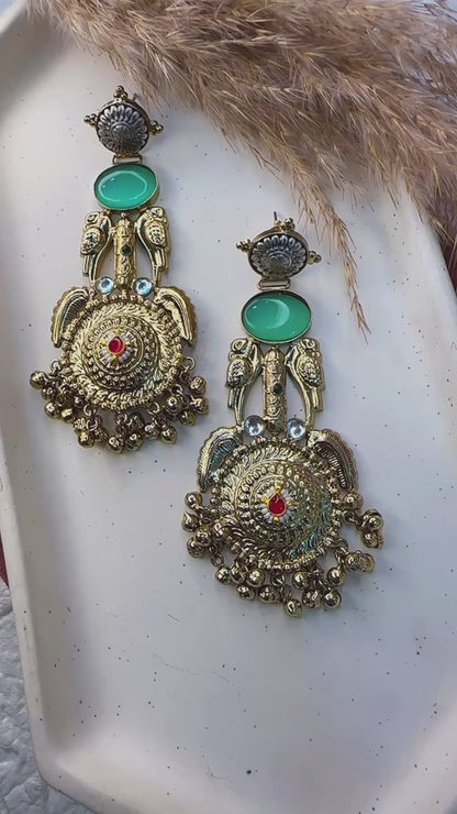 Antique Gold Floral Earrings for Festive Wear
