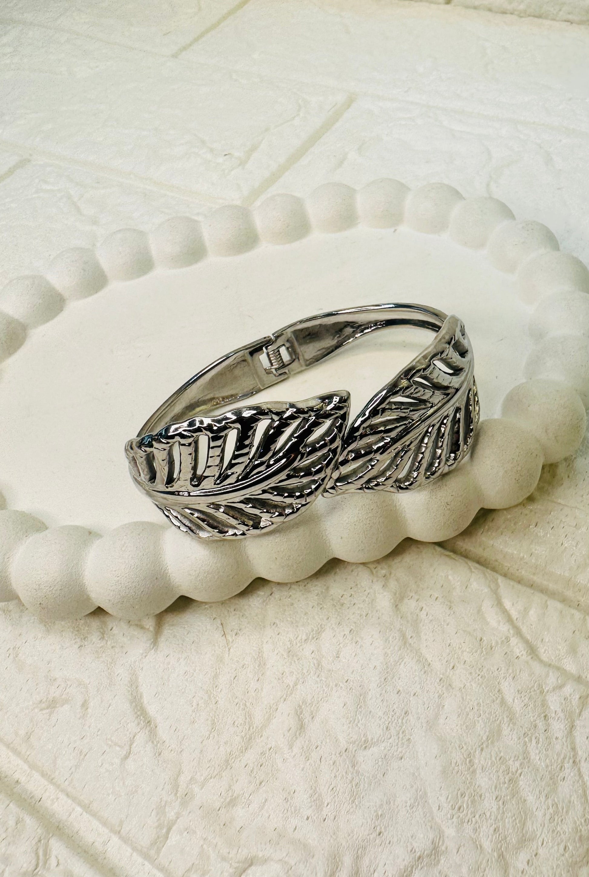 Nature-inspired silver cuff bracelet for women