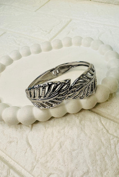 Nature-inspired silver cuff bracelet for women