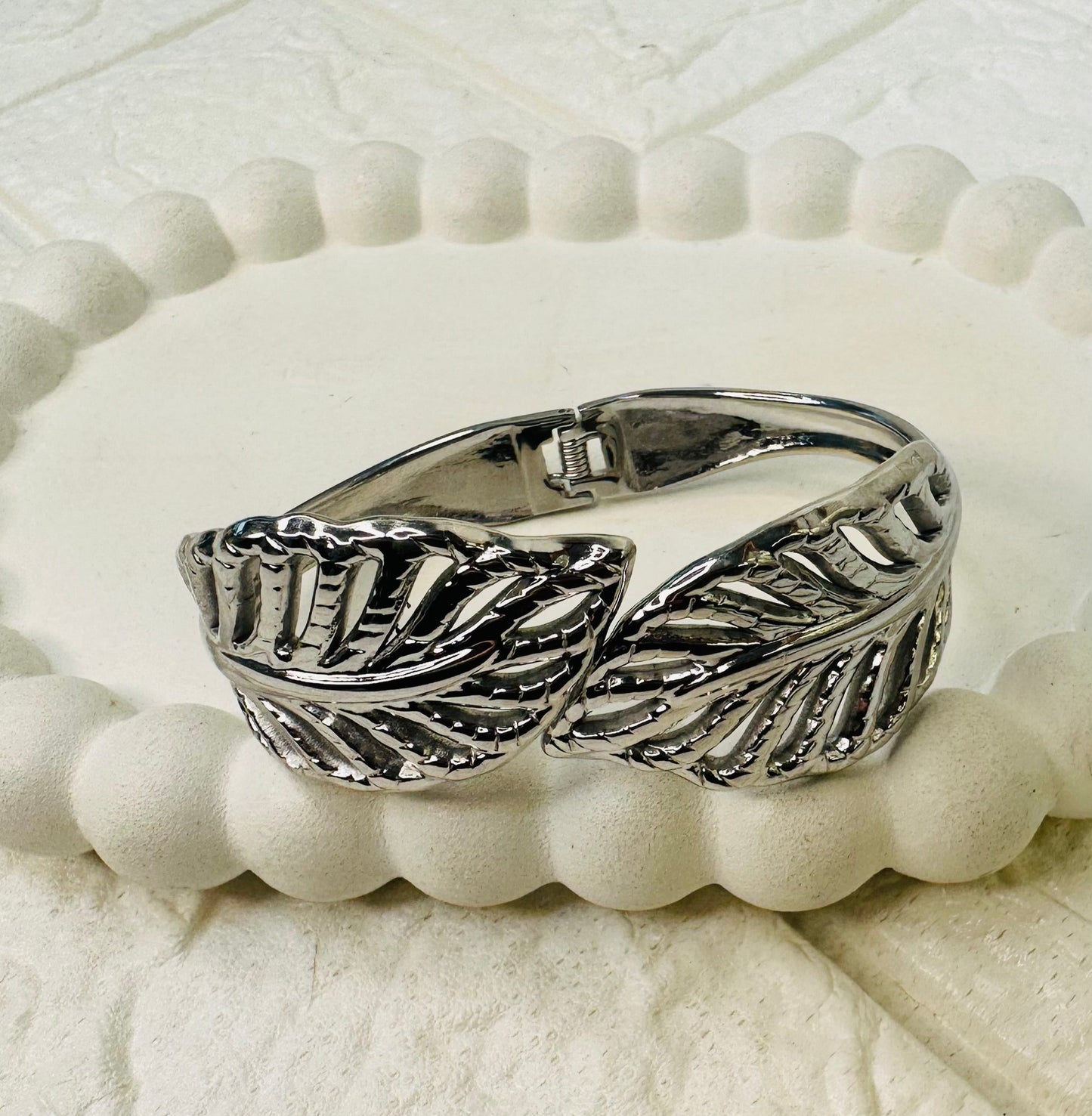 Statement silver leaf cuff bracelet festive wear