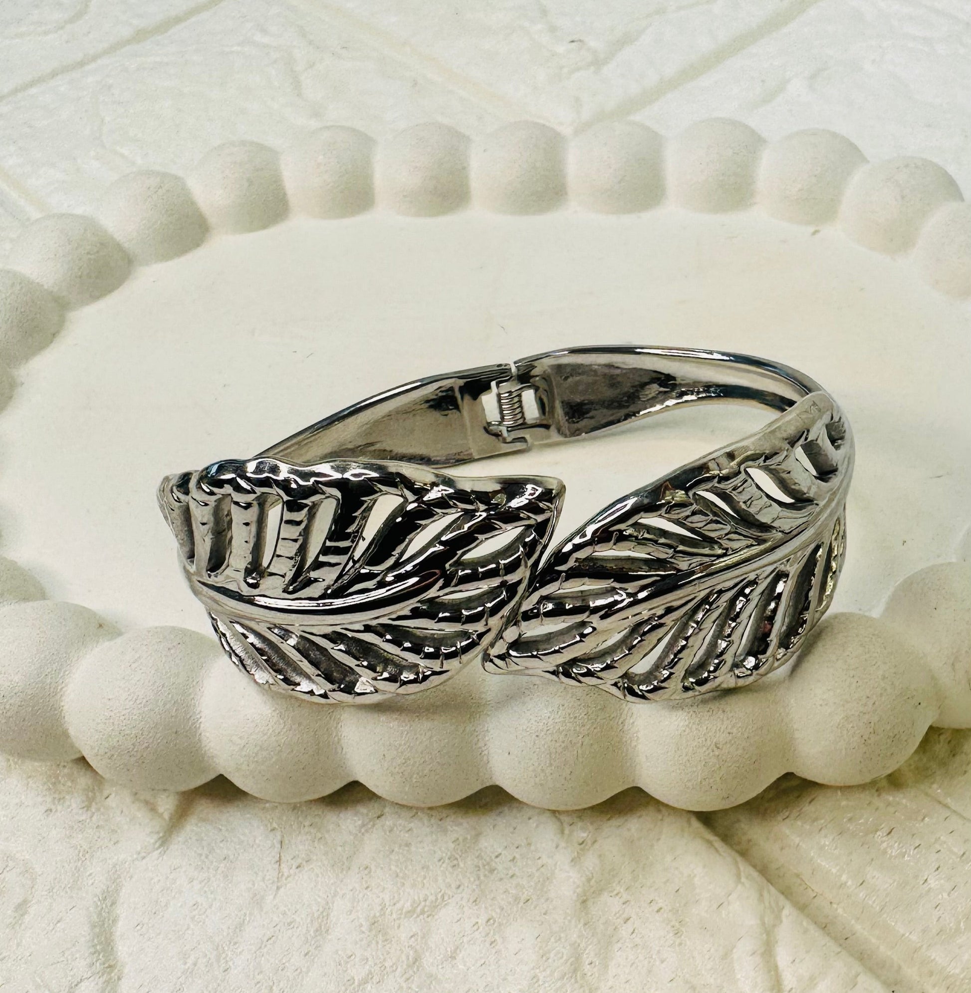 Statement silver leaf cuff bracelet festive wear
