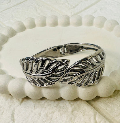 Statement silver leaf cuff bracelet festive wear