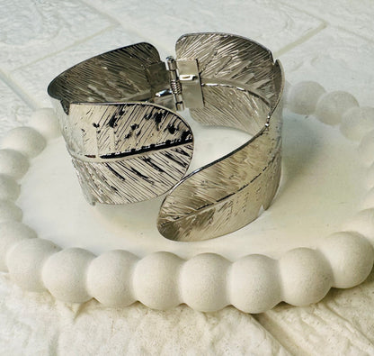 Close-up texture of Silver Leaf Statement Bracelet