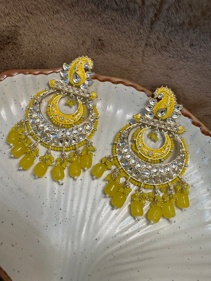 Yellow Stone Oxidized Silver Earrings for Women