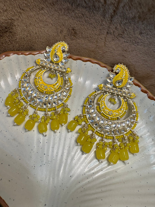 Yellow Stone Oxidized Silver Earrings for Women